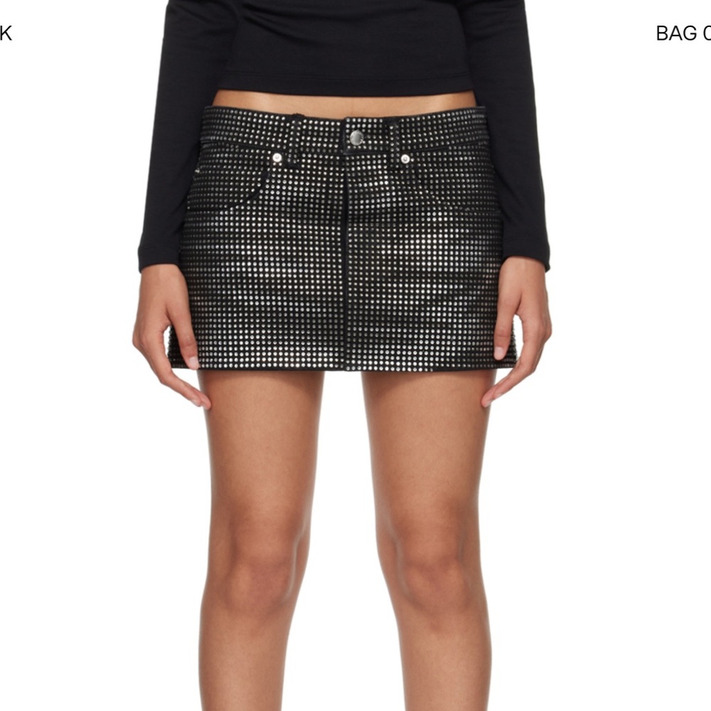 Alexander wang crystal hotfix mini skirt in cotton denim